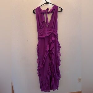 Purple finesse halter top, deep V back, leg slit